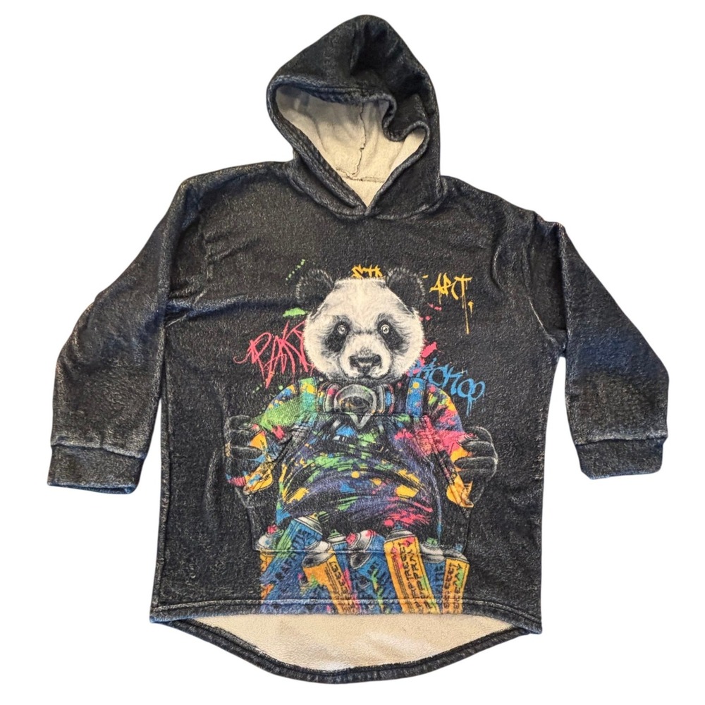 Graffiti Panda Street Art Hoodie Charcoal Gray Graphic Sweatshirt Hip Hop